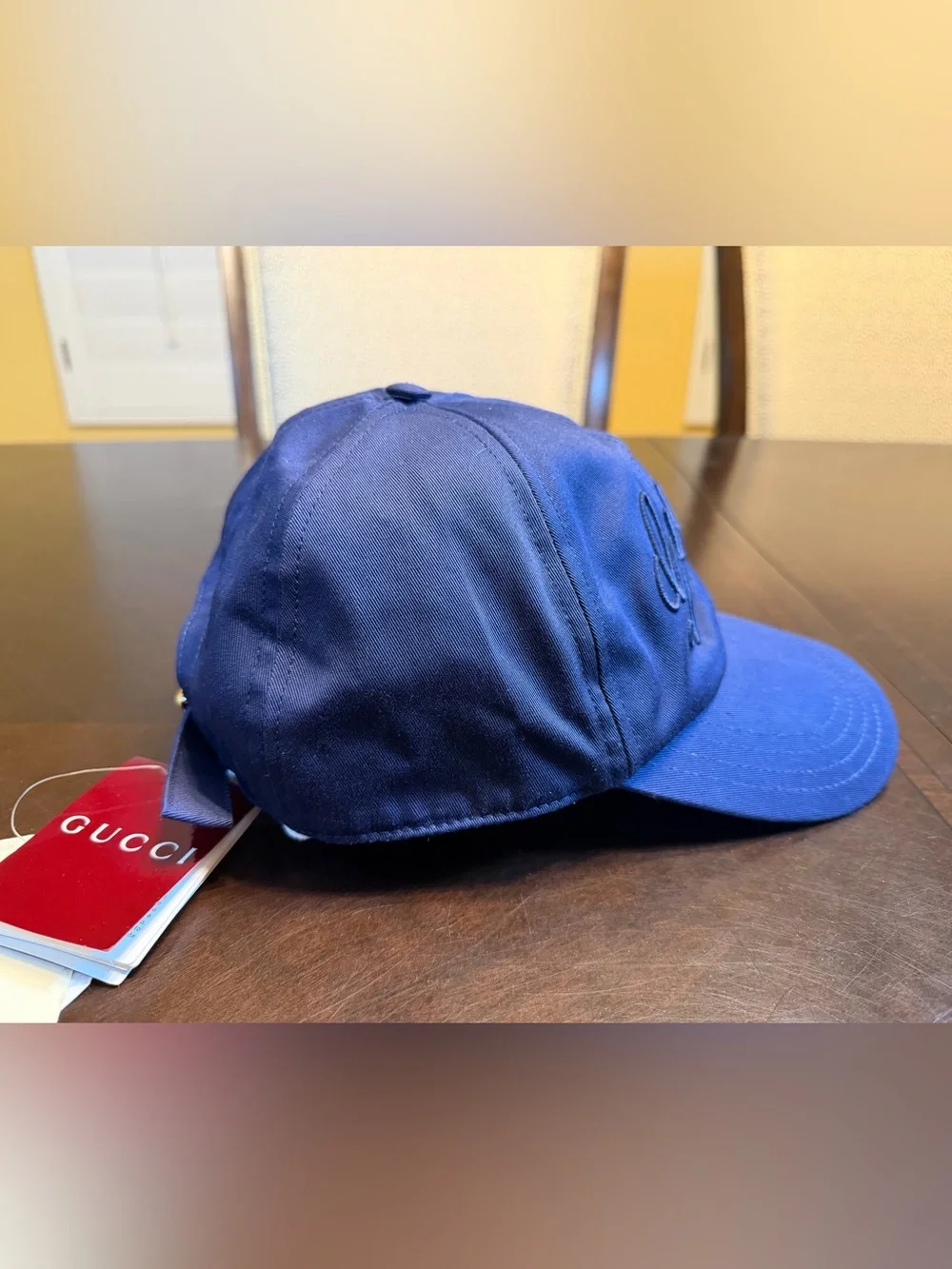 New Authentic Gucci Logo Baseball Hat Navy Size L